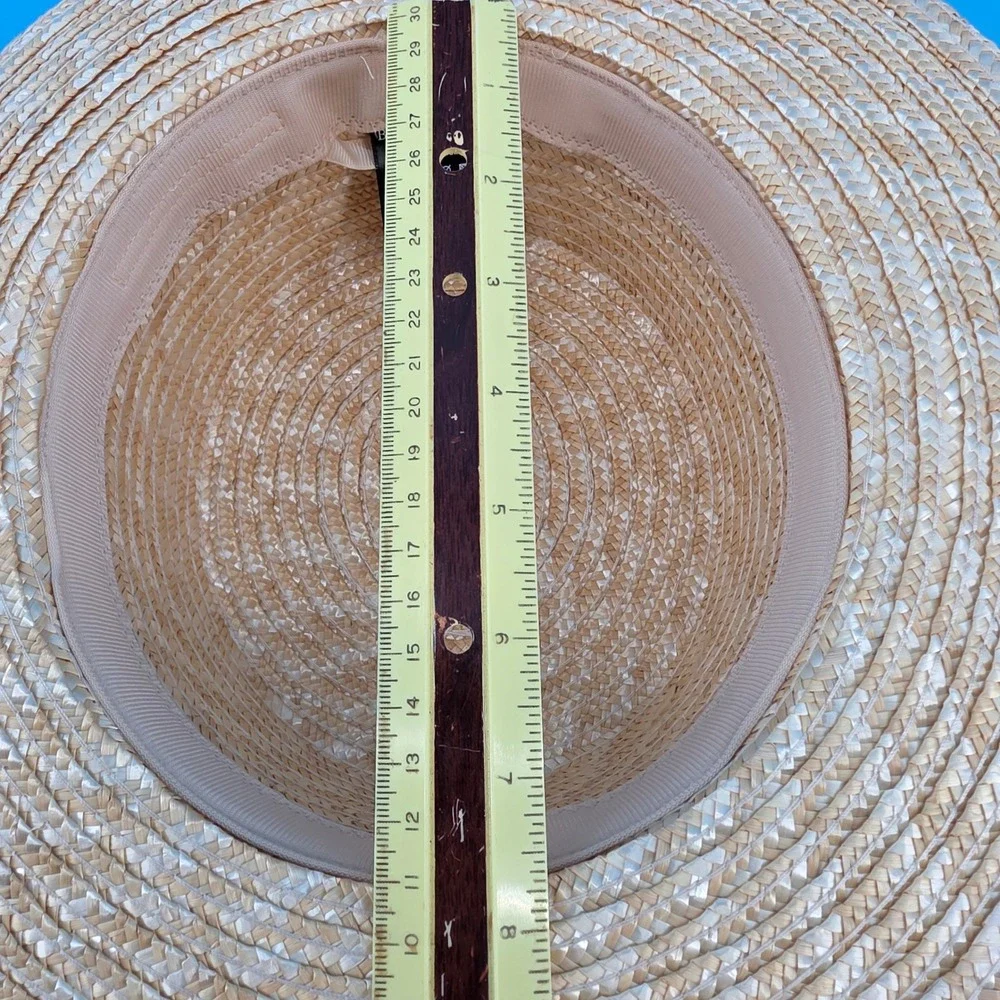 Babeyond Straw Boater‎ Hat Mens/Womens Blue Gradient Ribbon Flat Top Skimmer L